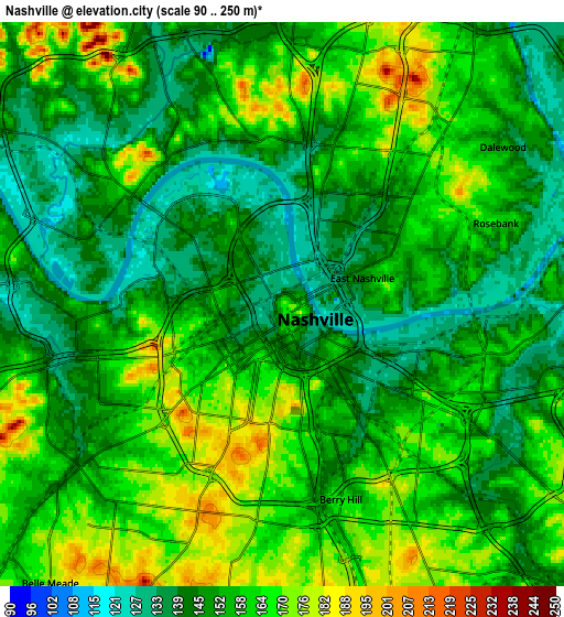 Zoom OUT 2x Nashville, United States elevation map