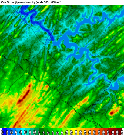 Zoom OUT 2x Oak Grove, United States elevation map