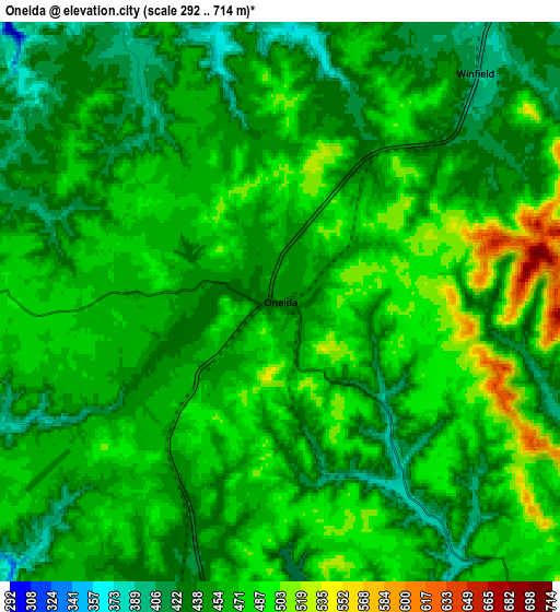 Zoom OUT 2x Oneida, United States elevation map