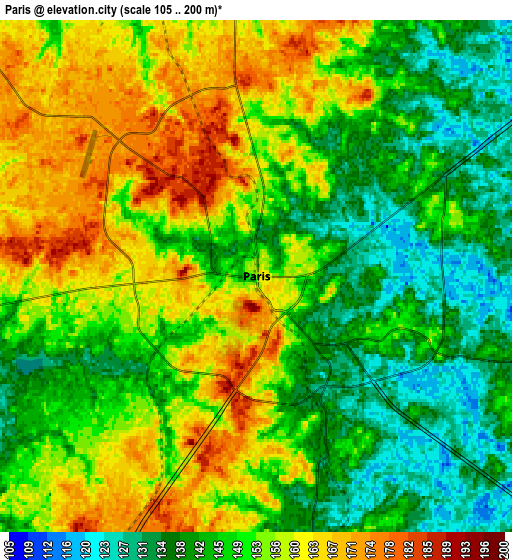 Zoom OUT 2x Paris, United States elevation map