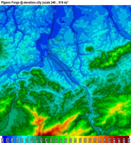 Zoom OUT 2x Pigeon Forge, United States elevation map