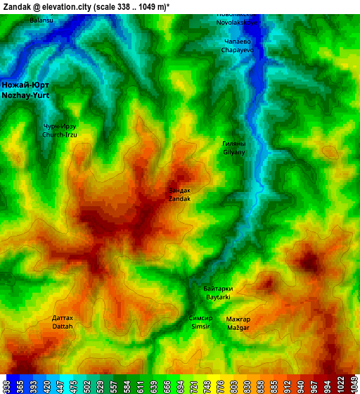 Zoom OUT 2x Zandak, Russia elevation map