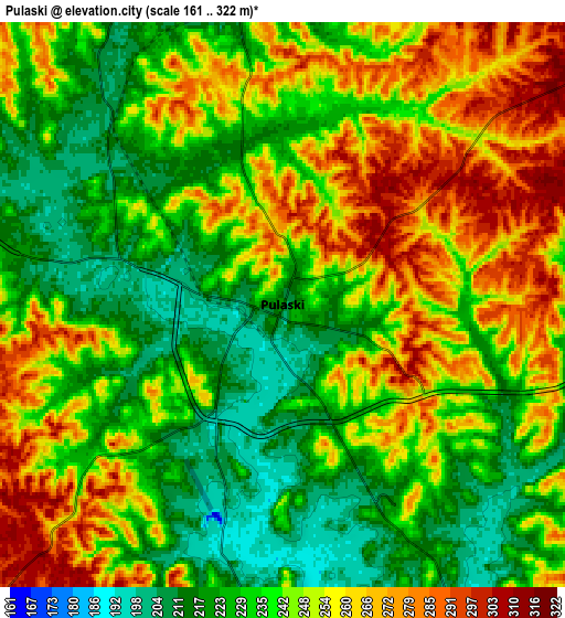 Zoom OUT 2x Pulaski, United States elevation map