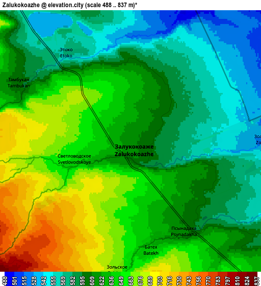 Zoom OUT 2x Zalukokoazhe, Russia elevation map