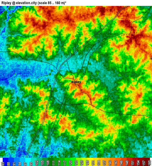 Zoom OUT 2x Ripley, United States elevation map