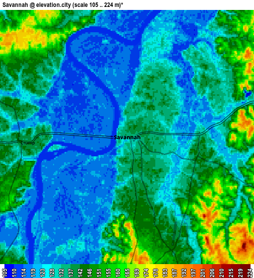 Zoom OUT 2x Savannah, United States elevation map