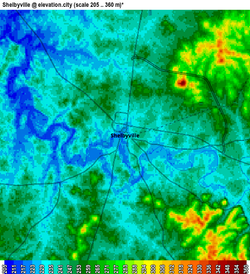 Zoom OUT 2x Shelbyville, United States elevation map