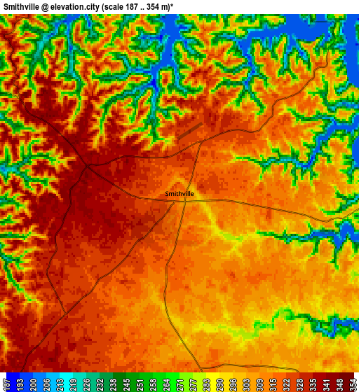 Zoom OUT 2x Smithville, United States elevation map