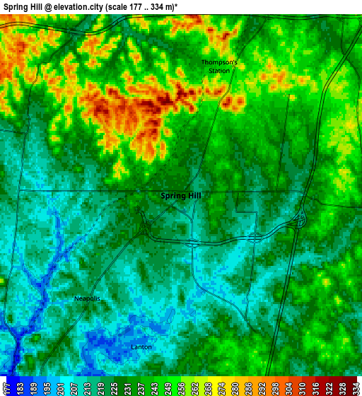 Zoom OUT 2x Spring Hill, United States elevation map