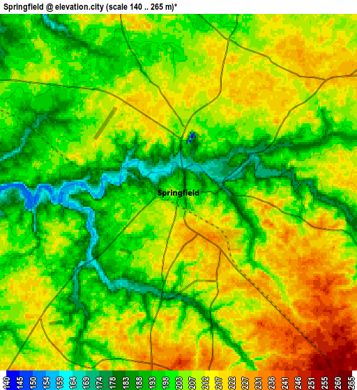 Zoom OUT 2x Springfield, United States elevation map