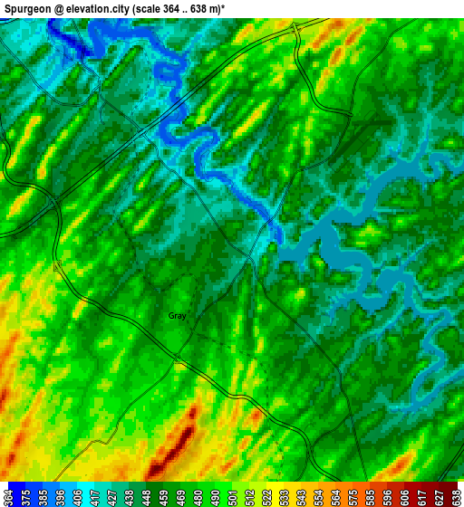 Zoom OUT 2x Spurgeon, United States elevation map