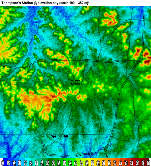Zoom OUT 2x Thompson's Station, United States elevation map