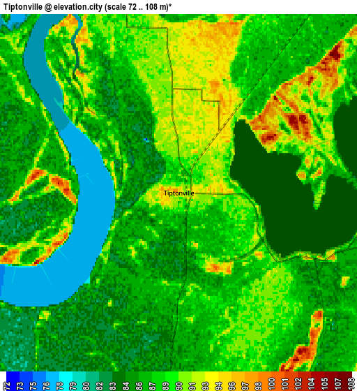 Zoom OUT 2x Tiptonville, United States elevation map