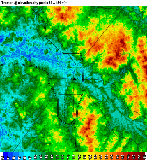 Zoom OUT 2x Trenton, United States elevation map