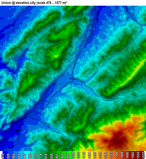 Zoom OUT 2x Unicoi, United States elevation map