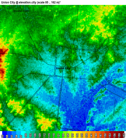 Zoom OUT 2x Union City, United States elevation map