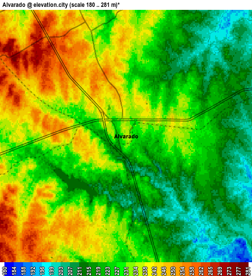 Zoom OUT 2x Alvarado, United States elevation map