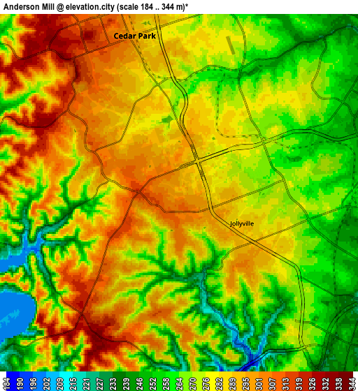 Zoom OUT 2x Anderson Mill, United States elevation map