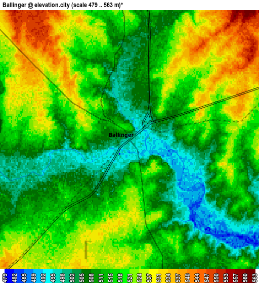 Zoom OUT 2x Ballinger, United States elevation map