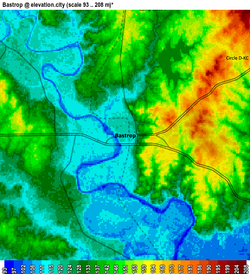 Zoom OUT 2x Bastrop, United States elevation map