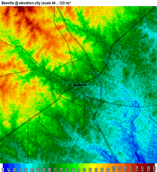 Zoom OUT 2x Beeville, United States elevation map