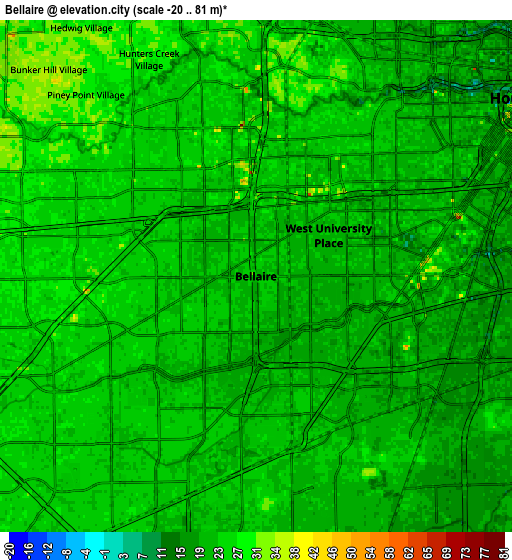 Zoom OUT 2x Bellaire, United States elevation map
