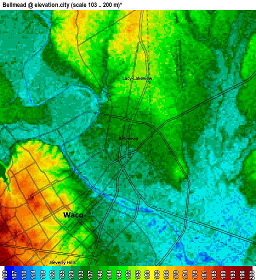 Zoom OUT 2x Bellmead, United States elevation map