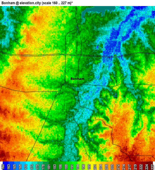 Zoom OUT 2x Bonham, United States elevation map