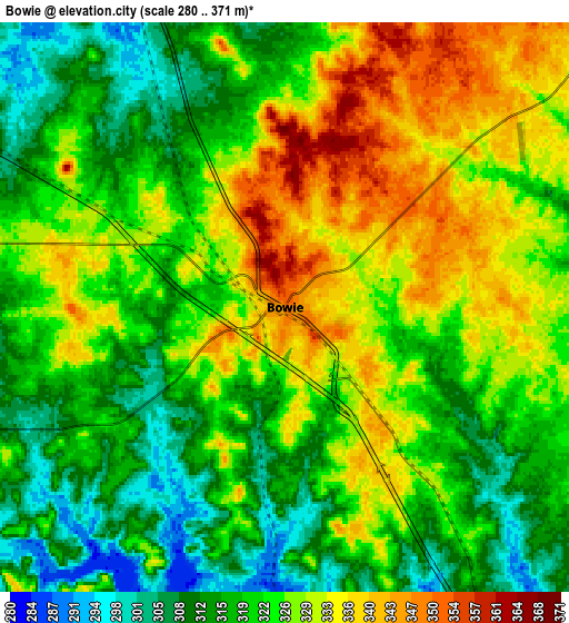 Zoom OUT 2x Bowie, United States elevation map