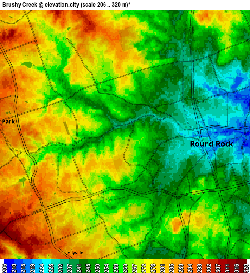 Zoom OUT 2x Brushy Creek, United States elevation map