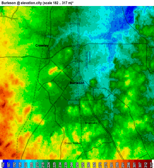 Zoom OUT 2x Burleson, United States elevation map