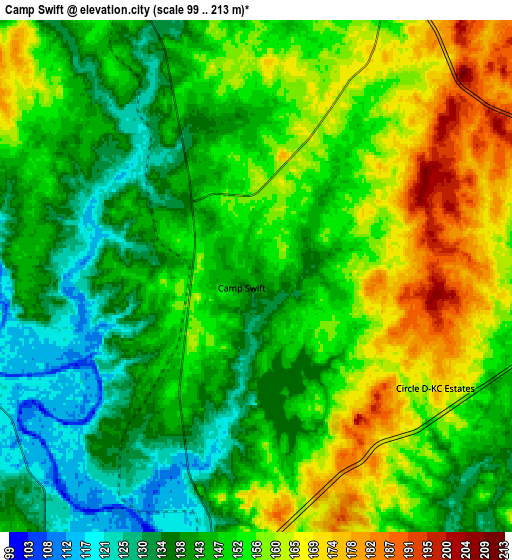 Zoom OUT 2x Camp Swift, United States elevation map