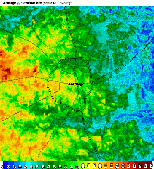 Zoom OUT 2x Carthage, United States elevation map