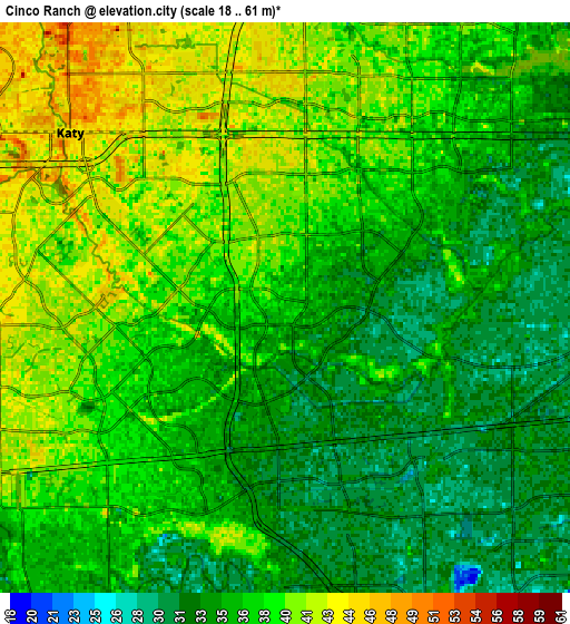 Zoom OUT 2x Cinco Ranch, United States elevation map