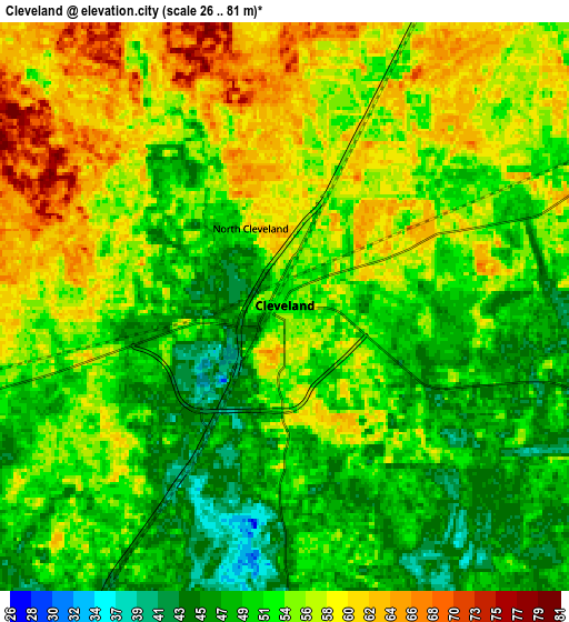 Zoom OUT 2x Cleveland, United States elevation map