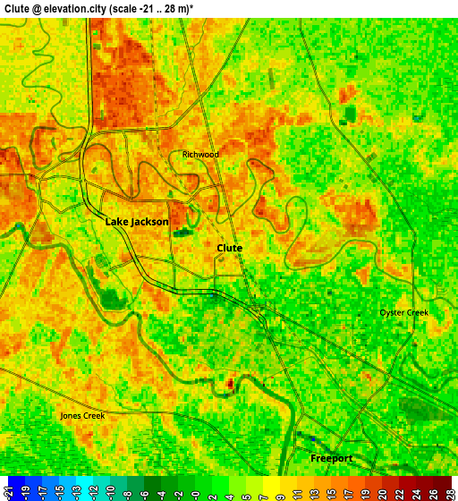 Zoom OUT 2x Clute, United States elevation map