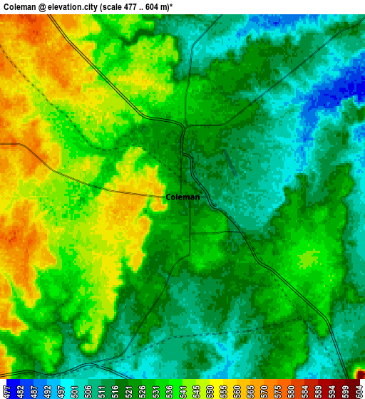 Zoom OUT 2x Coleman, United States elevation map