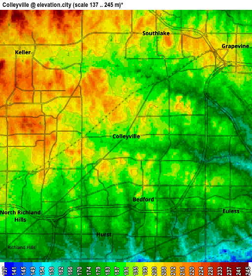Zoom OUT 2x Colleyville, United States elevation map