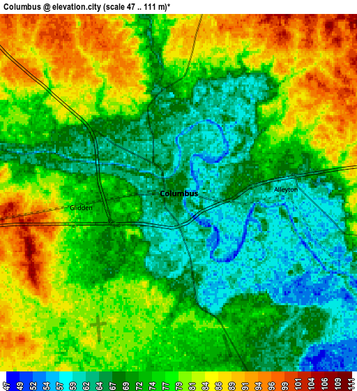 Zoom OUT 2x Columbus, United States elevation map