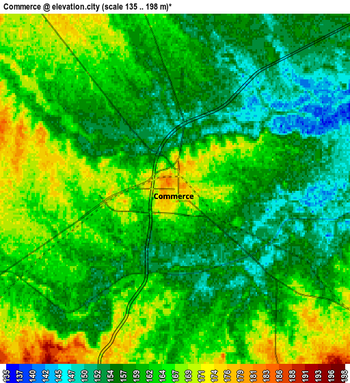 Zoom OUT 2x Commerce, United States elevation map