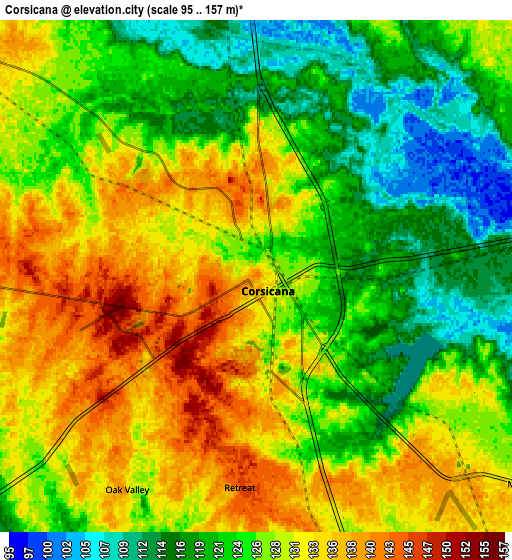 Zoom OUT 2x Corsicana, United States elevation map