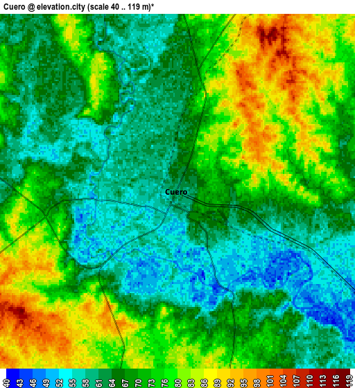 Zoom OUT 2x Cuero, United States elevation map