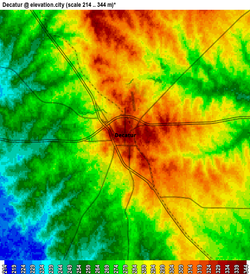 Zoom OUT 2x Decatur, United States elevation map