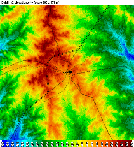 Zoom OUT 2x Dublin, United States elevation map