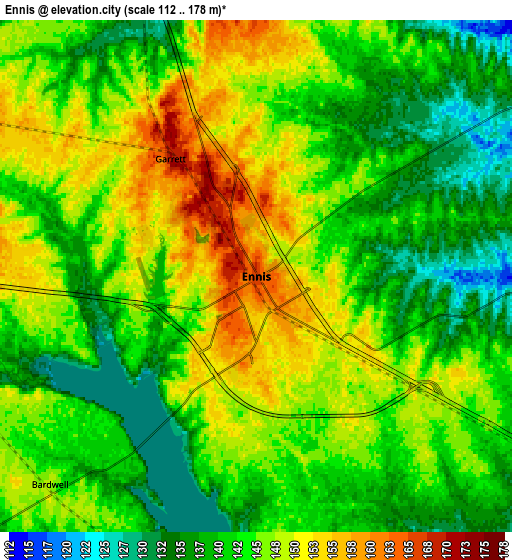 Zoom OUT 2x Ennis, United States elevation map