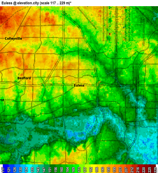 Zoom OUT 2x Euless, United States elevation map