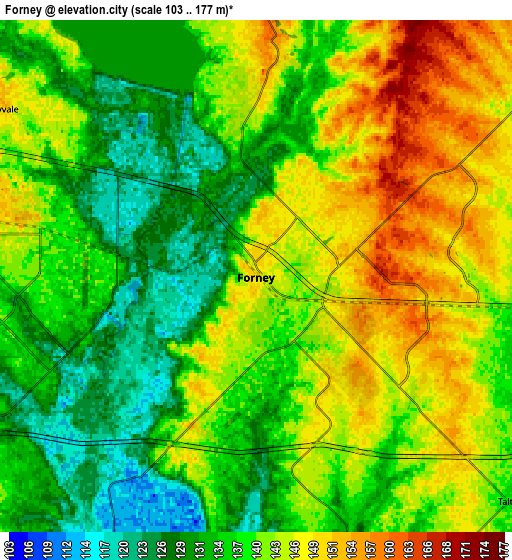 Zoom OUT 2x Forney, United States elevation map