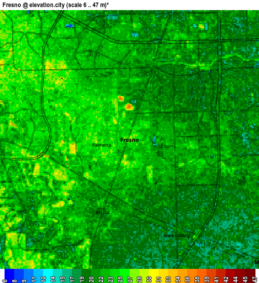 Zoom OUT 2x Fresno, United States elevation map