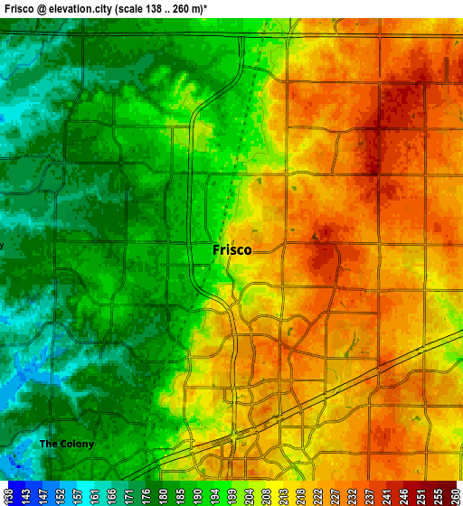 Zoom OUT 2x Frisco, United States elevation map