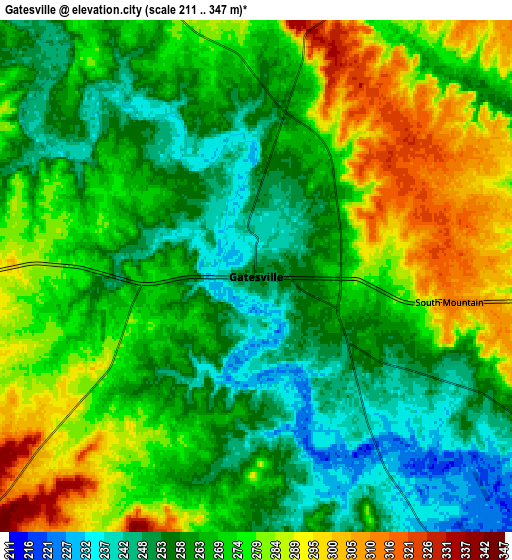 Zoom OUT 2x Gatesville, United States elevation map